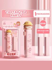 1 Set New Cute Cartoon Push Eraser (With 2 Refills), Push And Pull Debris-Free Eraser, Clean, Students Specifically Designed Eraser, No Traces After Erasing, Creatively Designed Cartoon Appearance, Suitable For Kindergarten, Elementary School Students From 1st To 3rd Grade