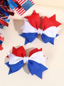 2pcs/Pack American Flag Pattern Hair Bows In Red, Blue And White, Independence Day Hair Clips For Girls, Hair Accessories For Kids