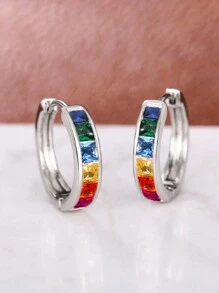 一对时尚立方氧化锆耳环，女士结婚纪念日、订婚派对、情人节礼物、送给妈妈的礼物、母亲节礼物 - 彩色的 - 查看 2