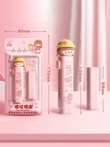 1 Set New Cute Cartoon Push Eraser (With 2 Refills), Push And Pull Debris-Free Eraser, Clean, Students Specifically Designed Eraser, No Traces After Erasing, Creatively Designed Cartoon Appearance, Suitable For Kindergarten, Elementary School Students From 1st To 3rd Grade