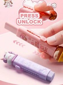 1 Set New Cute Cartoon Push Eraser (With 2 Refills), Push And Pull Debris-Free Eraser, Clean, Students Specifically Designed Eraser, No Traces After Erasing, Creatively Designed Cartoon Appearance, Suitable For Kindergarten, Elementary School Students From 1st To 3rd Grade