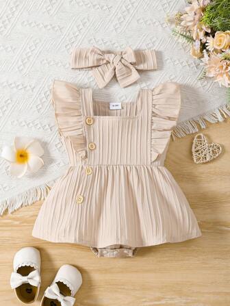 Baby Girl Summer Jacquard Square Collar Ruffled Ha Yi Dress