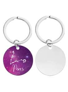 1pc Customized Stainless Steel Round Pet ID Tag With Pisces Constellation Sign On Front, Personalized With Pet Name, Contact Info, Address Etc. On Back. Engraved Anti-Lost Tag For Dogs Of Small, Medium And Large Size.