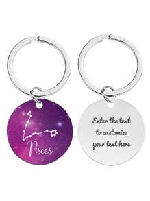 1pc Customized Stainless Steel Round Pet ID Tag With Pisces Constellation Sign On Front, Personalized With Pet Name, Contact Info, Address Etc. On Back. Engraved Anti-Lost Tag For Dogs Of Small, Medium And Large Size.