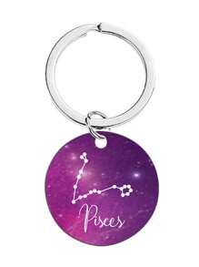 1pc Customized Stainless Steel Round Pet ID Tag With Pisces Constellation Sign On Front, Personalized With Pet Name, Contact Info, Address Etc. On Back. Engraved Anti-Lost Tag For Dogs Of Small, Medium And Large Size.