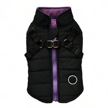 Small Dog Winter Clothes With Harness Vest, Pet Warm Padded Coat