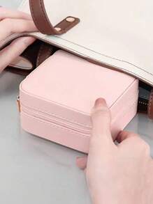1pc Compact And Portable Zipper Jewelry Box For Bridesmaids Bridesmaid, Multi-Functional Pink Storage Box For Rings Necklaces And Accessories Wedding