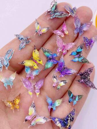 20pcs Mixed Resin Colorful Mini Cute Glitter Crystal Butterfly Nail Art Flat Back Rhinestone Applique Decor DIY Wedding Scrapbook Jewelry Making Accessories Crafts Summer, School