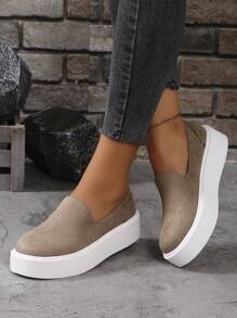2024 New Spring/Summer Flat Non-Slip Loafers Breathable Round Toe Muffin Sole Slip-On Khaki Women's Casual Shoes