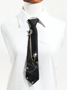 1 pieza Collar de mujer de color plateado con decoración de strass con forma de luna y estrella, borlas y cinta, perfecto para citas, uso diario y accesorios escolares para mujeres - Negro - Ver 21