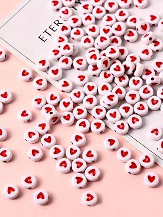 100 件 7 毫米圆形亚克力字母心形珠子，7 种颜色，适用于 DIY 珠宝制作用品、初学者工艺品、项链、手链、耳环、情人节生日礼物