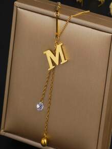 Collar de moda minimalista de acero de titanio con borlas y letras para mujeres, accesorios personalizados de colgante cuadrado con  único