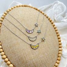 1個夏季項鍊，波西米亞風格，天體太陽和月亮設計，搭配樹脂乾花吊墜，不鏽鋼鏈，浪漫女友禮物，生日禮物，教師節感謝禮物，母親節禮物，美國 - 星月 日月項鍊 - 查看 12