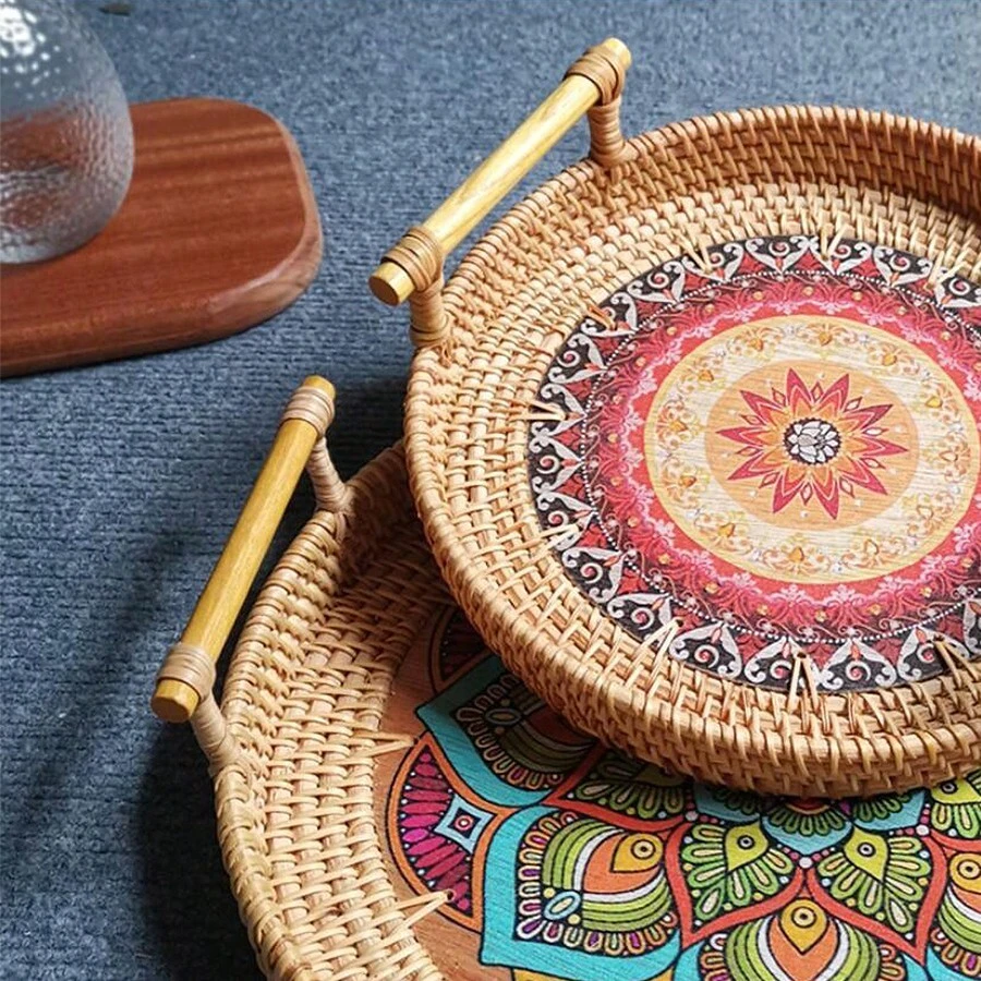 Double Handwoven Rattan Wicker Basket, Dinner Parties, Heat Insulation Trivet Mat, Perfect For Home Kitchen Supplies Easter Gift