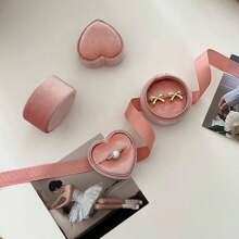 1 pieza Caja de regalo para almacenamiento de anillos de joyería, estuche soporte para exhibición de anillos para ceremonia de boda, propuesta, compromiso (con cinta) - Rosa - Ver 3