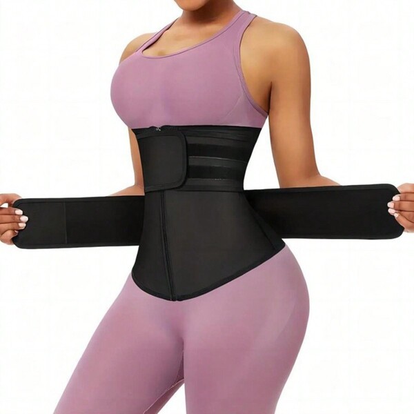 1pc Women's Sports Waist Trainer, Waist Cincher For Workout, Sweat Enhancing Waist Trimmer With Zipper, Dual Waist Belts