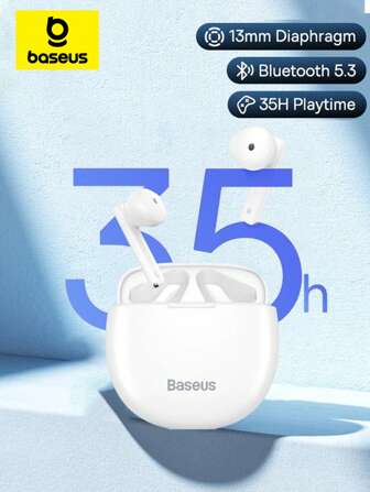 Baseus Bowie W2i True Wireless Earphones Bluetooth 5.3 Earphone Short Stick Earbud 35H Playtime HiFi Music Sport Game Headphones (White)