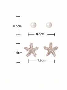 2 Pares de Pendientes con Estrella de Mar y Perla Simulada, Diseño Delicado y Único para Mujeres, Joyería Casual/de Viaje/de Playa para el Verano
