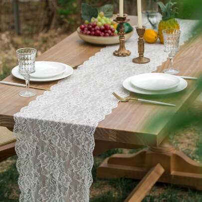 1pc White Lace Rose Wedding Reception Table Runner Decoration