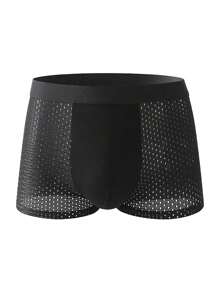 4PCS Men's Underwear Comfortable Breathable Men's Summer Cool Boxer Briefs Men's Half Mesh Solid Color Underwear
