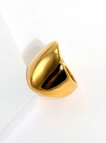 1Pc Nhẫn Thép Không Gỉ Mạ Vàng 18K Lớn Mịn Hình Hoa Chun Vòng, Thích Hợp Để Đeo Hàng Ngày Cho Nữ - Vàng - Xem 8