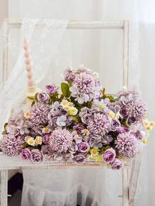 1pc Artificial Hydrangea Flower Bouquet Decoration For Window Display, Wedding And Home Decor