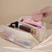1 pieza Bolsa de cosméticos en forma de almohada de PVC a la moda, bolsa de almacenamiento de viaje, organizador de maquillaje, bolsa de almacenamiento de maquillaje, mini bolsa, estuche de maquillaje de viaje, accesorios, portaherramientas de maquillaje, bolsa para brochas, contenedor de cosméticos, bolsa de viaje, accesorios para damas, artículos de viaje, bolsa de maquillaje, bolsas de maquillaje, bolsa de maquillaje - Blanco - Ver 3