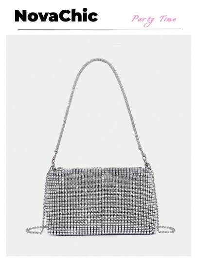 Lightweight, Business Casual Rhinestone Decor Bucket Bag Mini Drawstring Design, Clear Bag Faux Pearl Bag Evening Bag, Dinner Bag Glamorous, Elegant, Exquisite, Quiet Luxury Rhinestone For Party Girl, Woman, Bride Perfect For Party, Dinner/Banquet Christmas Party Dress, Glamorous Rhinestone Bag, Perfectly Matching With Bridal Party, Best Choice Elegant Bag For Bridal Shower