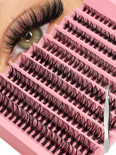 Asiteo Asiteo 200pcs DIY Eyelash Extension Set With Tweezers Makeup Tools Segmented Clusters Lashes Natural Bundles Volume Eyelashes Individual Eyelashes Lash Clusters, Eyelash Clusters, Individual Eyelashes, Lashes, Fake Lashes