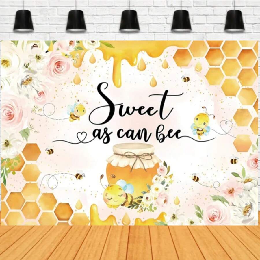 Fondo dulce para fotografía de cumpleaños de temática abejas con miel para la decoración de fiesta de revelación de género - Photocall - Sección B - Ver 1