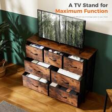 Resser For Bedroom With 7 Drawers, Clothes Drawer Fabric Closet Organizer, Dresser With Metal Frame And Wood Tabletop, Chest Storage Tower For Kids Room, Nursery, Living Room White, Black, Gray