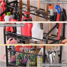 Snail Garden Tool Storage Organizer With Wheels Yard Tool Stand Holder For Garage Lawn And Outdoor, Steel Yard Tool Racks To Store Yard Long Rakes, Brooms, Mops And Buckets, Garden Tool Rolling Cart - màu đen - Xem 4