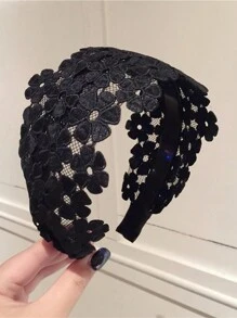 1 件黑色优雅花朵头带，时尚休闲超宽发带发饰，适合夏季节日和日常佩戴，发带，发箍头带 - 黑色 - 查看 2