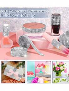 1-6 Rolls Self Adhesive Crystal Rhinestone Ribbon Diamond Bling Ribbons Wrap 6 Yards Mesh Glittering Sticker Roll For Arts Crafts Wedding Birthday DIY Event Car Phone Decoration (Multi Colors) - Multi-color - View 9