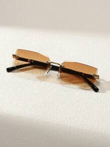 1 Pair Unisex Black Small Frame Fashion Rimless Y2K Summer Beach Driving Fashion Glasses, Beach Accessory, Street Style, Suitable For Sweaters, Jackets, Hoodies, Outdoor Activities And Travel - Champagne - View 3