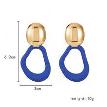 1pair Asymmetrical Geometric Oval Painted Earrings For Women - Blue - View 5