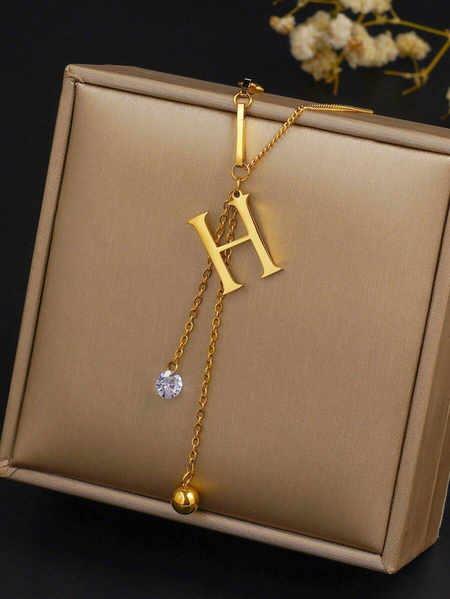 Collar de moda minimalista de acero de titanio con borlas y letras para mujeres, accesorios personalizados de colgante cuadrado con  único