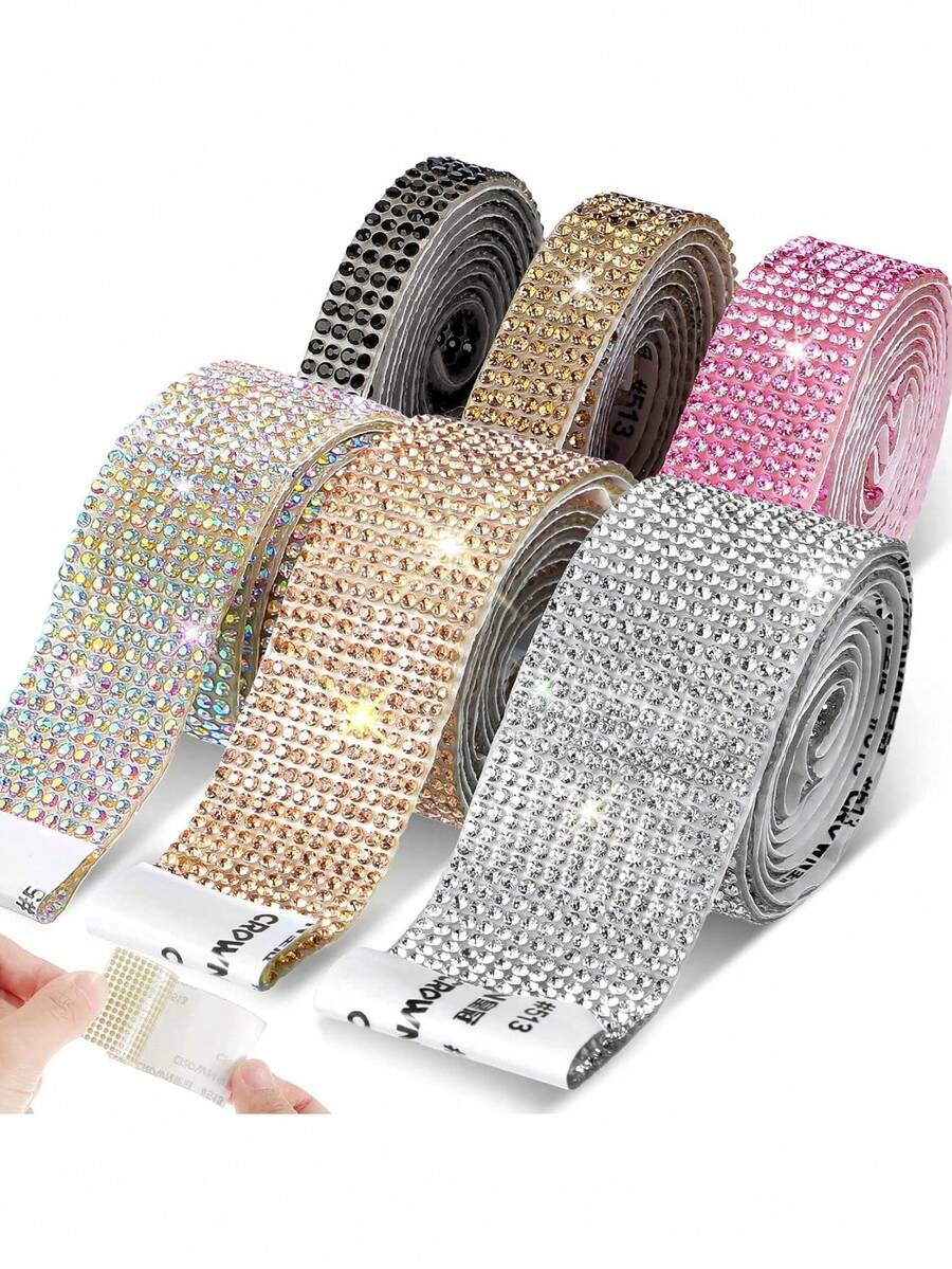 1-6 Rolls Self Adhesive Crystal Rhinestone Ribbon Diamond Bling Ribbons Wrap 6 Yards Mesh Glittering Sticker Roll For Arts Crafts Wedding Birthday DIY Event Car Phone Decoration (Multi Colors) - Multi-color - View 1