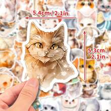 100入組可愛貓咪貼紙，卡通動物塑膠漆經典貼紙製成，適用於兒童、教師、成年人，適用於課堂獎勵、禮品包裝、手帳、滑板、吉他、冰箱、行李等 - 彩色 - 查看 2