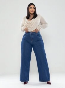 Plus Size Jeans - 深色水洗藍 - 查看 2