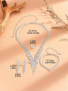 Europäischer und amerikanischer Luxus V-Ausschnitt Kupfer & kubische Zirkonia Schmuckset: 1 Halskette, 1 Paar Ohrringe, 1 Armband und 1 Ring; geeignet für den täglichen Gebrauch, Hochzeiten, Partys und andere Anlässe.