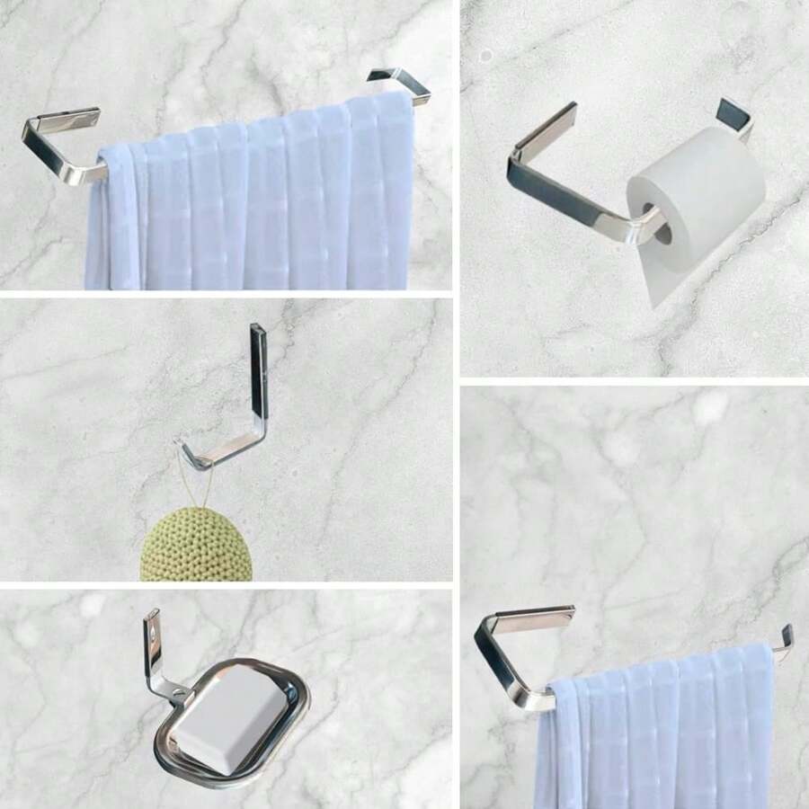 Kit Acessórios Para Banheiro Quadrado Prata 5 Peças