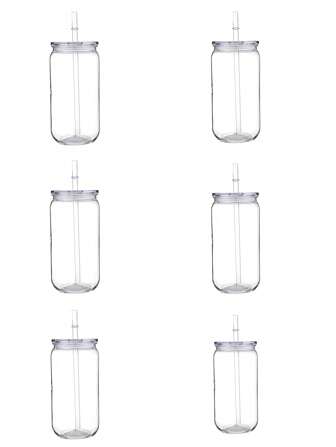 Vasos de plástico de 16 oz con tapas y pajitas, tapas de repuesto para vasos de café con forma de lata, taza de plástico transparente para beber con tapa y pajita linda | Vasos de plástico de 16 oz para fiestas, café, smoothies