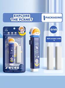 1 Set New Cute Cartoon Push Eraser (With 2 Refills), Push And Pull Debris-Free Eraser, Clean, Students Specifically Designed Eraser, No Traces After Erasing, Creatively Designed Cartoon Appearance, Suitable For Kindergarten, Elementary School Students From 1st To 3rd Grade