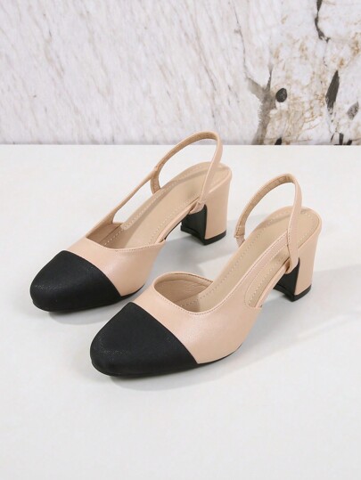 Sandalias cuadradas de punta cerrada con bloques de color, correa de tobillo, tallas grandes para mujeres, zapatos elegantes y vintage franceses de tacón bajo con slip-on para vestir