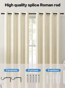 1 Set Patchwork Roman Curtain Rod, Stainless Steel Heavy Duty Curtain Rod, 1 Inch Decorative Adjustable Curtain Rods With Brackets, Suitable For Room Divider, Bedroom, Living Room, Kitchen, Bathroom - Black - View 2