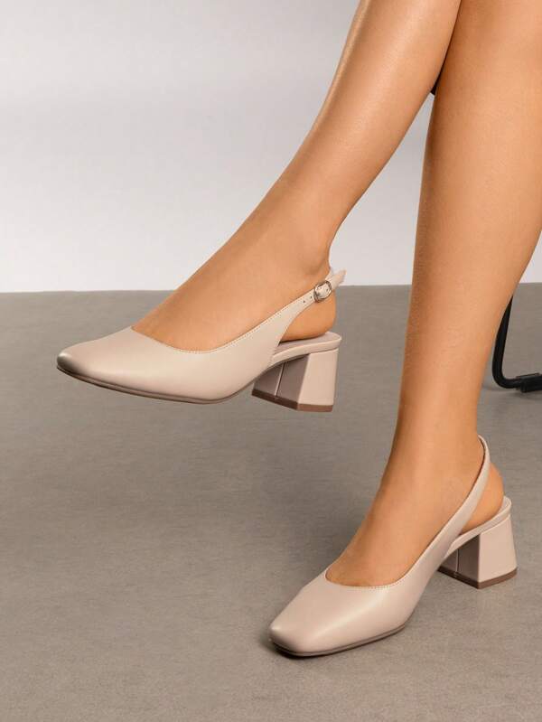 Women's Square Toe Low Chunky Heels Elegant Slingback Block Dress Shoes Comfortable Work Pumps For Spring Wedding Casual Or Formal Occasions