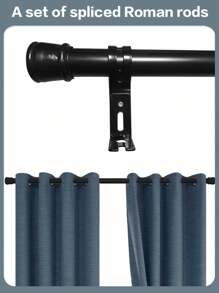 1 Set Patchwork Roman Curtain Rod, Stainless Steel Heavy Duty Curtain Rod, 1 Inch Decorative Adjustable Curtain Rods With Brackets, Suitable For Room Divider, Bedroom, Living Room, Kitchen, Bathroom - Black - View 1