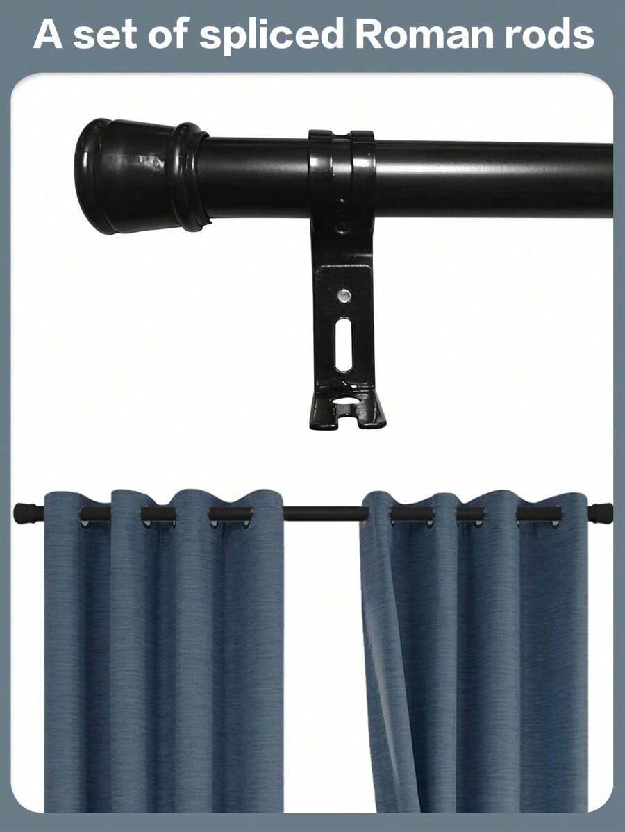 1 Set Patchwork Roman Curtain Rod, Stainless Steel Heavy Duty Curtain Rod, 1 Inch Decorative Adjustable Curtain Rods With Brackets, Suitable For Room Divider, Bedroom, Living Room, Kitchen, Bathroom - Black - View 1