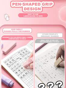 1 Set New Cute Cartoon Push Eraser (With 2 Refills), Push And Pull Debris-Free Eraser, Clean, Students Specifically Designed Eraser, No Traces After Erasing, Creatively Designed Cartoon Appearance, Suitable For Kindergarten, Elementary School Students From 1st To 3rd Grade